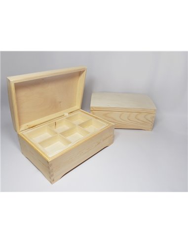 CAJA DE MADERA DE PINO PARA GUARDAR INFUSIONES DE SEIS HUECOS