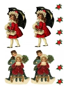 Papel De Arroz Niñas Vintage Navidad