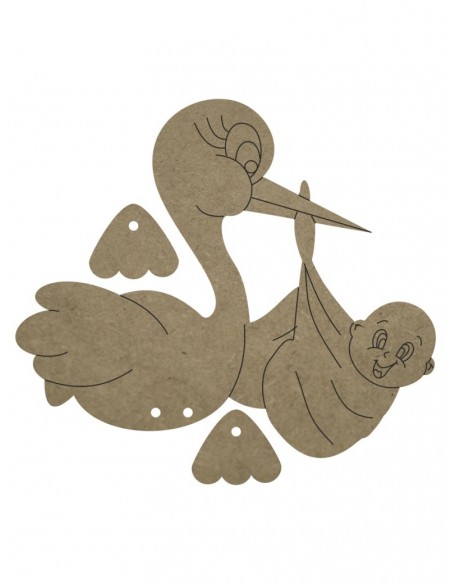 Silueta Cigüeña Bebé En Madera
