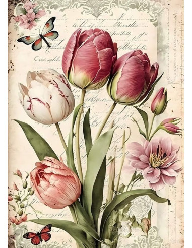 Papel de Arroz Tulipanes Vintage