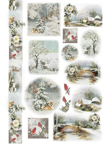 Papel de Arroz "Paisajes Nevados y Cardinales"