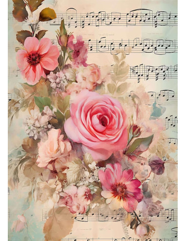 Papel de Arroz Partitura Floral