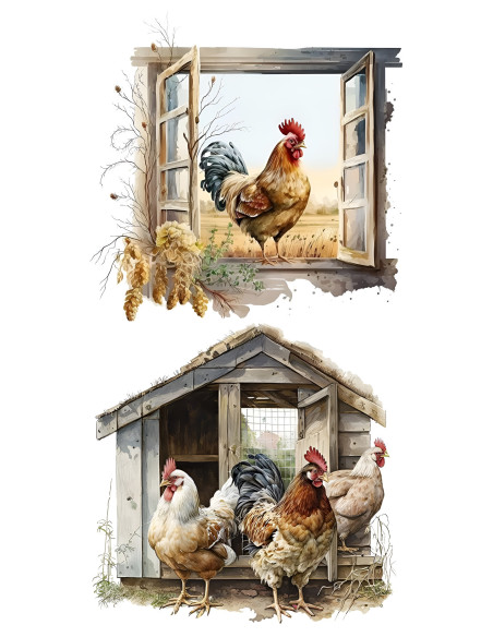 Papel de Arroz El Amanecer en el Gallinero