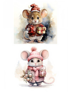 Papel de Arroz Tiernos Ratones Navideños