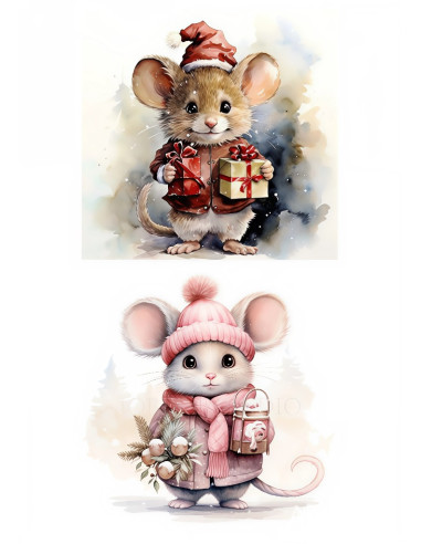 Papel de Arroz Tiernos Ratones Navideños