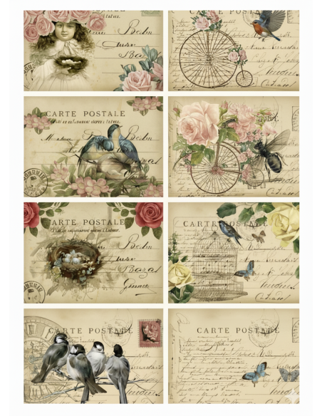 Papel de Arroz Diario Vintage de una Viajera con Pájaros y Rosas