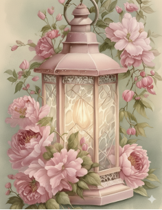 Papel de Arroz El Farol que Ilumina las Peonías Rosas