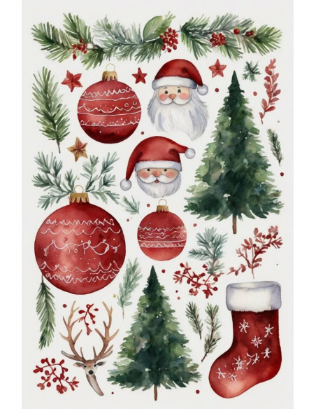 Papel de Arroz Adornos de Navidad Acuarela