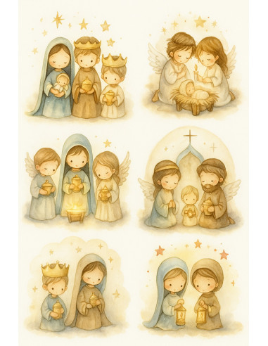 Papel de Arroz Nacimiento Niño Jesús Acuarela