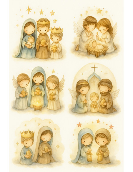Papel de Arroz Nacimiento Niño Jesús Acuarela